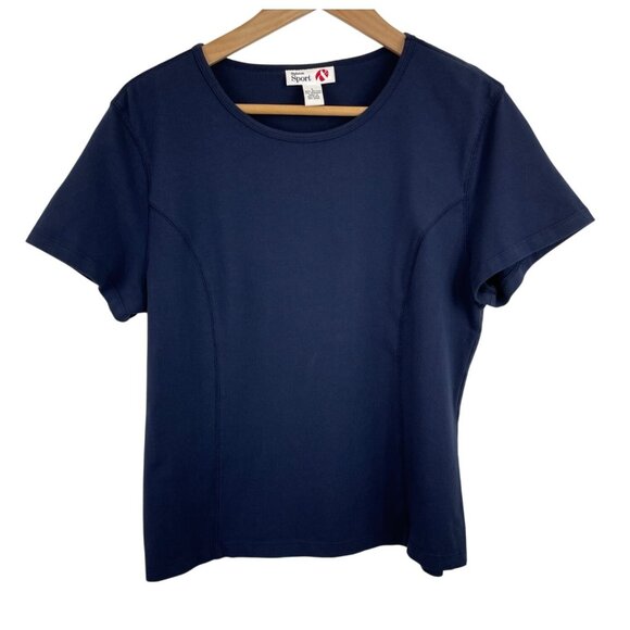 Style & Co Sport Tops - Style & Co Sport Womens Navy Blue Short Sleeve Fitted Shirt Womens Size L